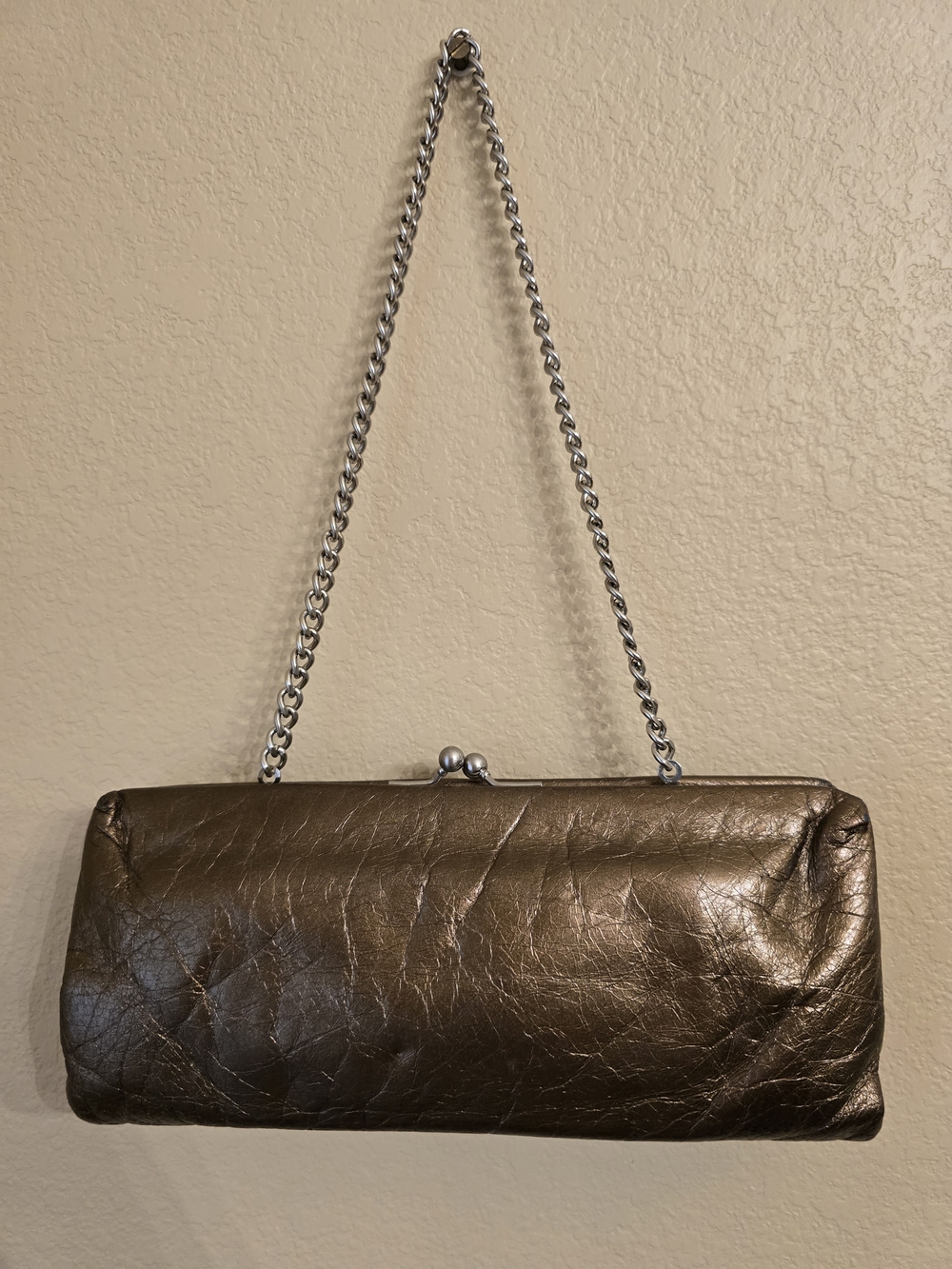 HOBO Metallic Bronze Leather Chain-Handle Clutch